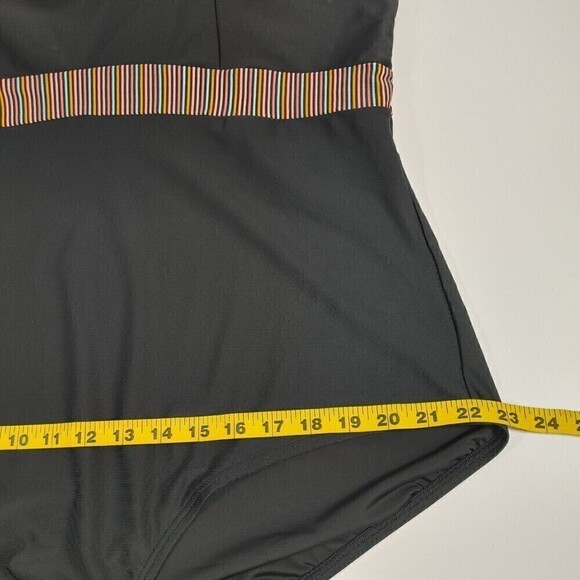 Ulla Popken Swimsuit Womens 28 Black Rainbow Stripe Strap Front Self-Bra Lined - Picture 11 of 14